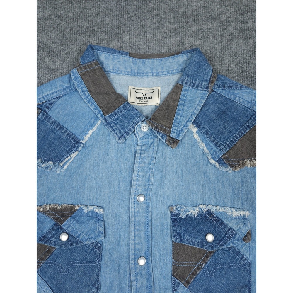 Kimes Ranch Shirt Women's 2XL Blue KC Patched Denim Pearl Snap Western NWT - Picture 2 of 13